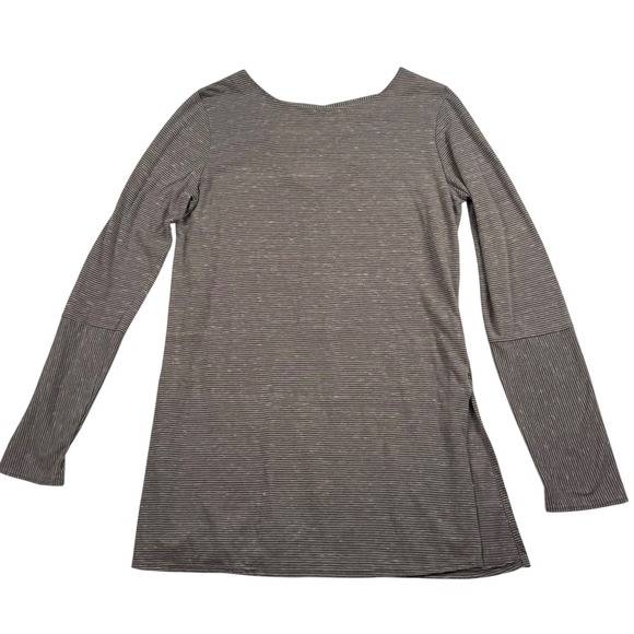Prana Tops - Prana Esme Top Womens Medium Gray Striped Long Sleeve Shirt Side Slits
